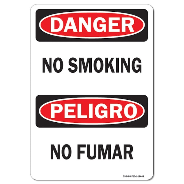 OSHA Danger Sign, No Smoking Bilingual, 10in X 7in Aluminum, 7" W, 10" L, Landscape